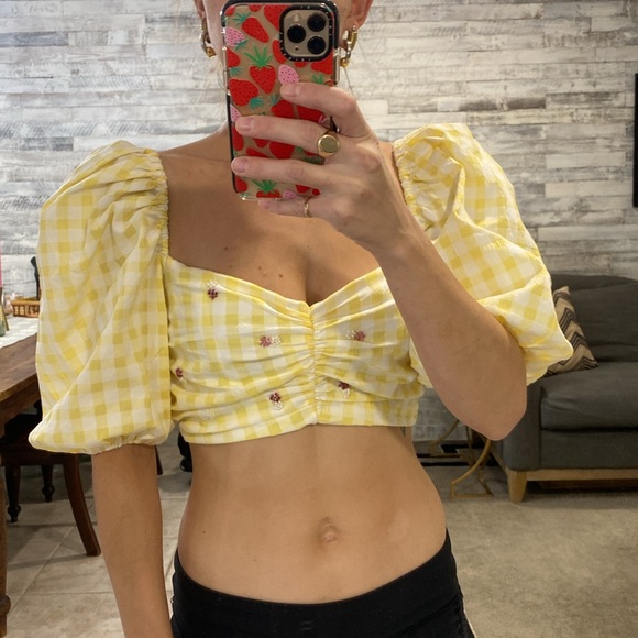 🌼 Zara puff sleeve beaded crop top - Picture 5 of 13